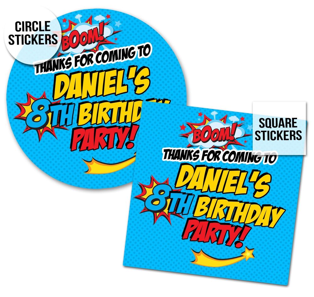  Comic Superhero Party Favours Sweets Bags & Stickers Kits x12