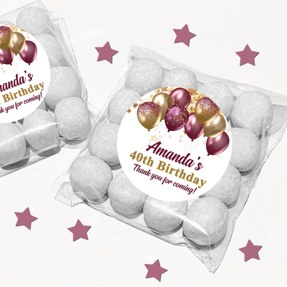 Burgundy Gold Balloons Personalised Birthday Favour Bags With Stickers Kits