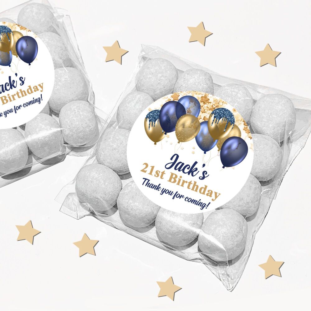 Navy Blue Gold Balloons Personalised Birthday Favour Bags With Stickers Kits