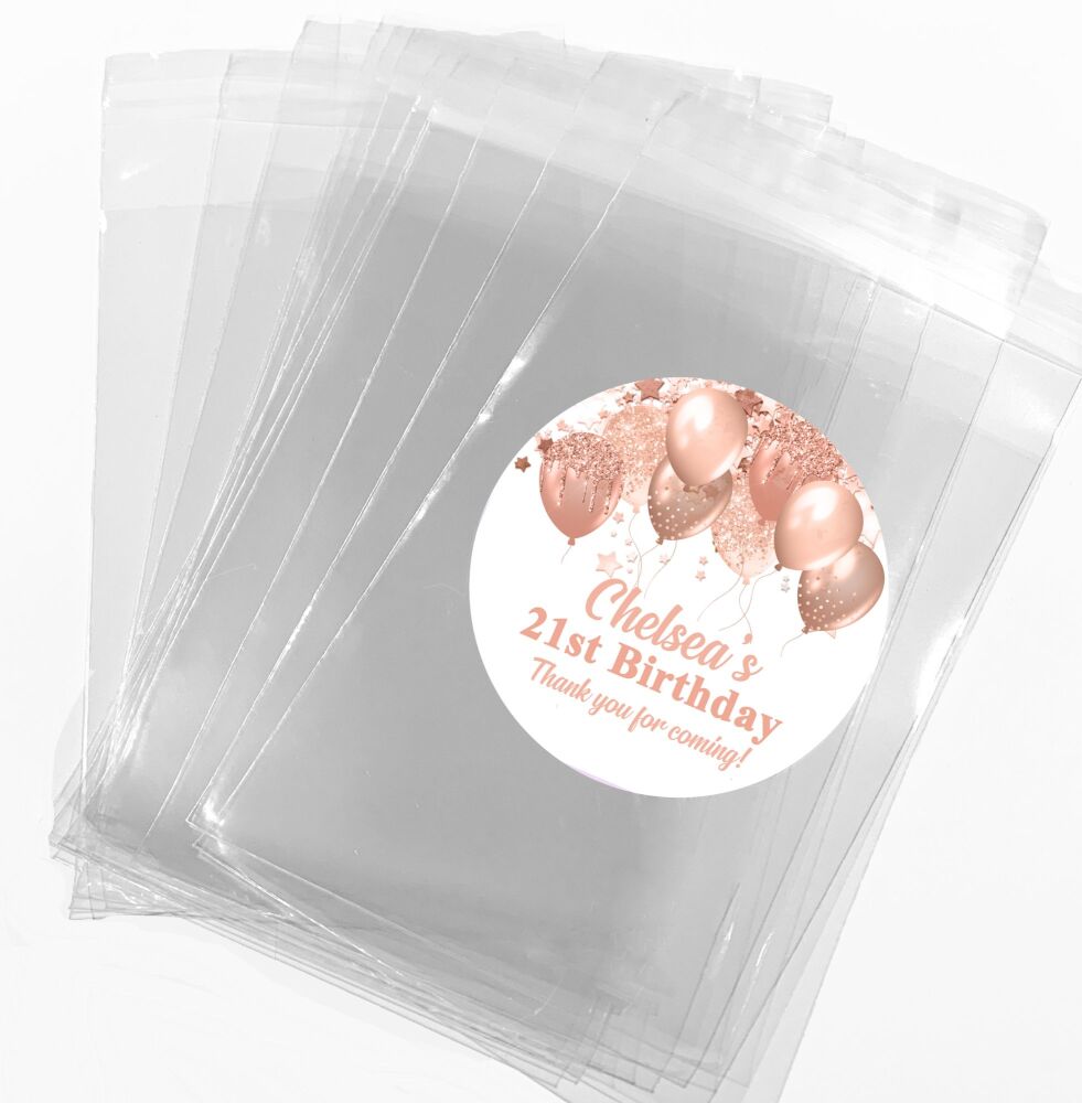 Rose Gold Balloons Personalised Birthday Favour Bags With Stickers Kits 