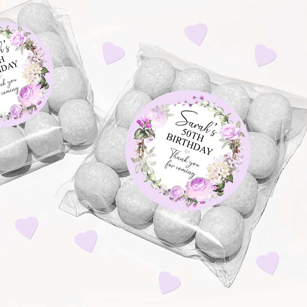 Personalised Birthday Favour Bags With Stickers Kits Lilac Vintage Roses Wr