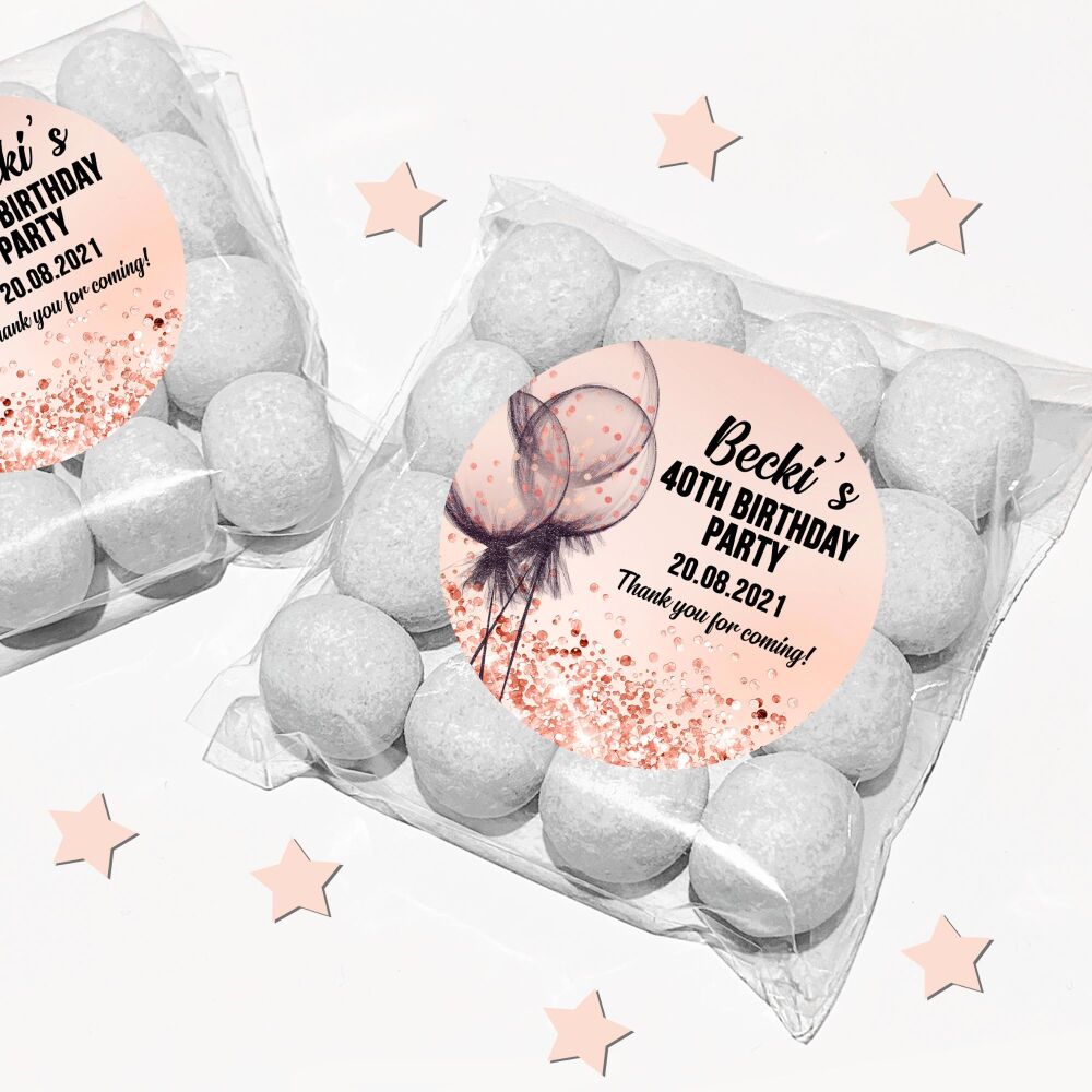 Personalised Birthday Favour Bags With Stickers Kits Rose Gold Confetti Bal