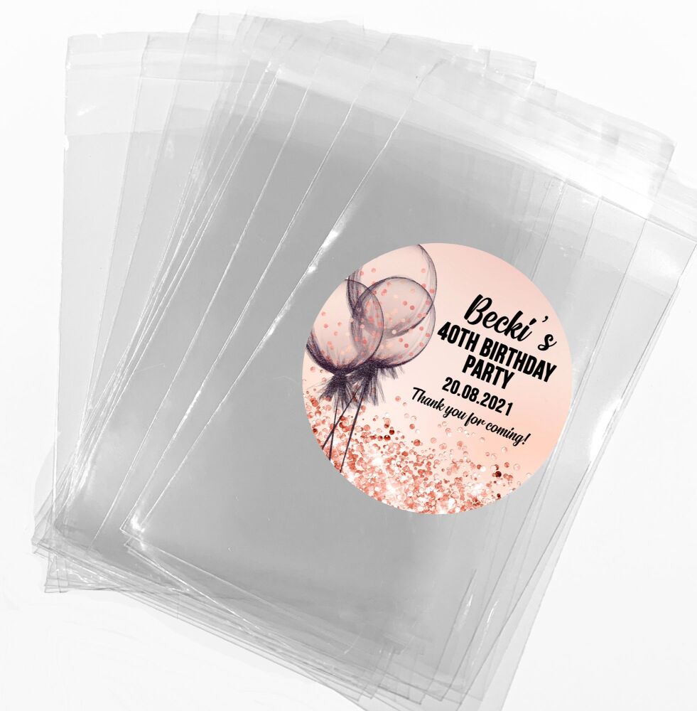 Rose Gold Confetti Balloons Personalised Birthday Favour Bags With Stickers Kits