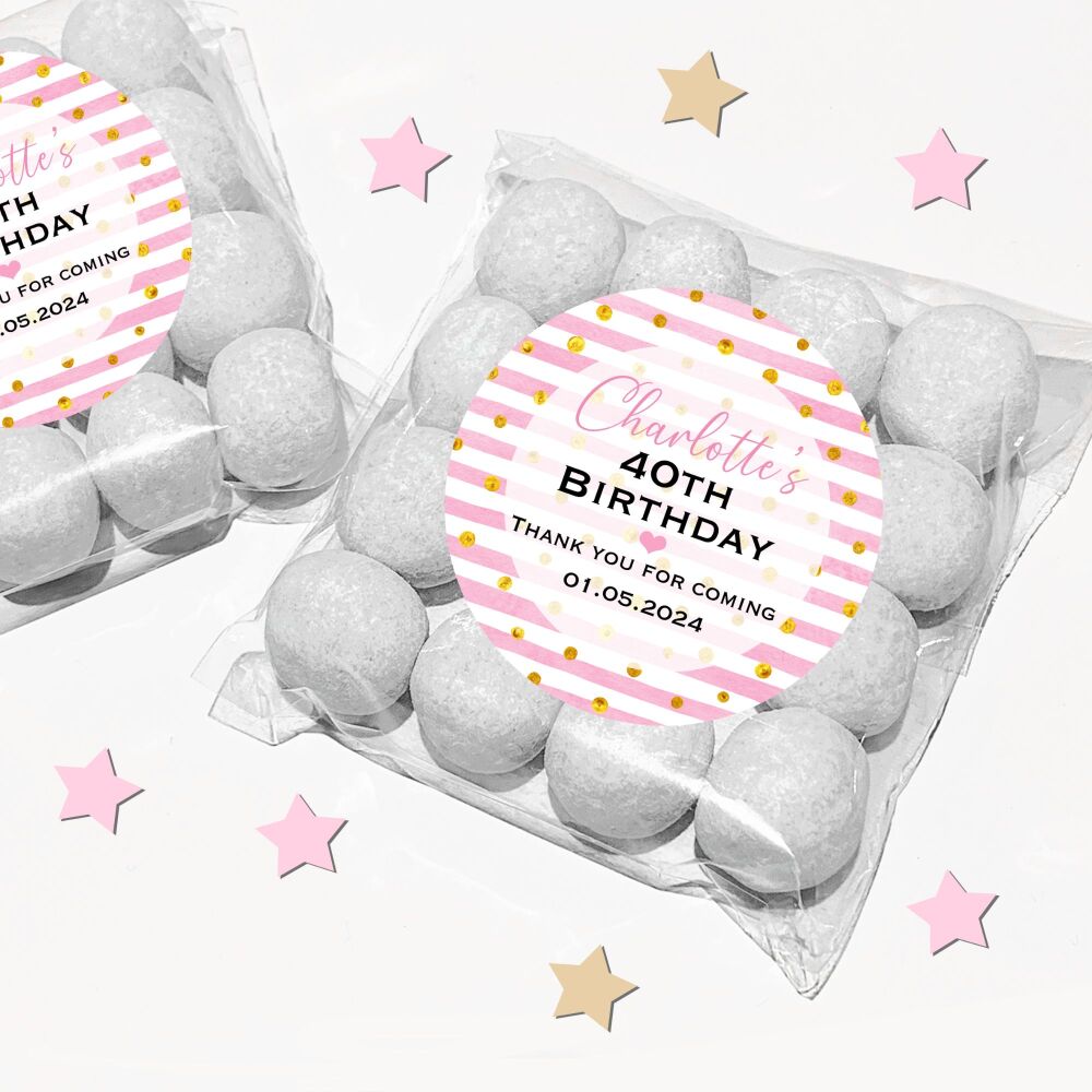 Personalised Birthday Favour Bags With Stickers Kits Pink And Gold Stripes 
