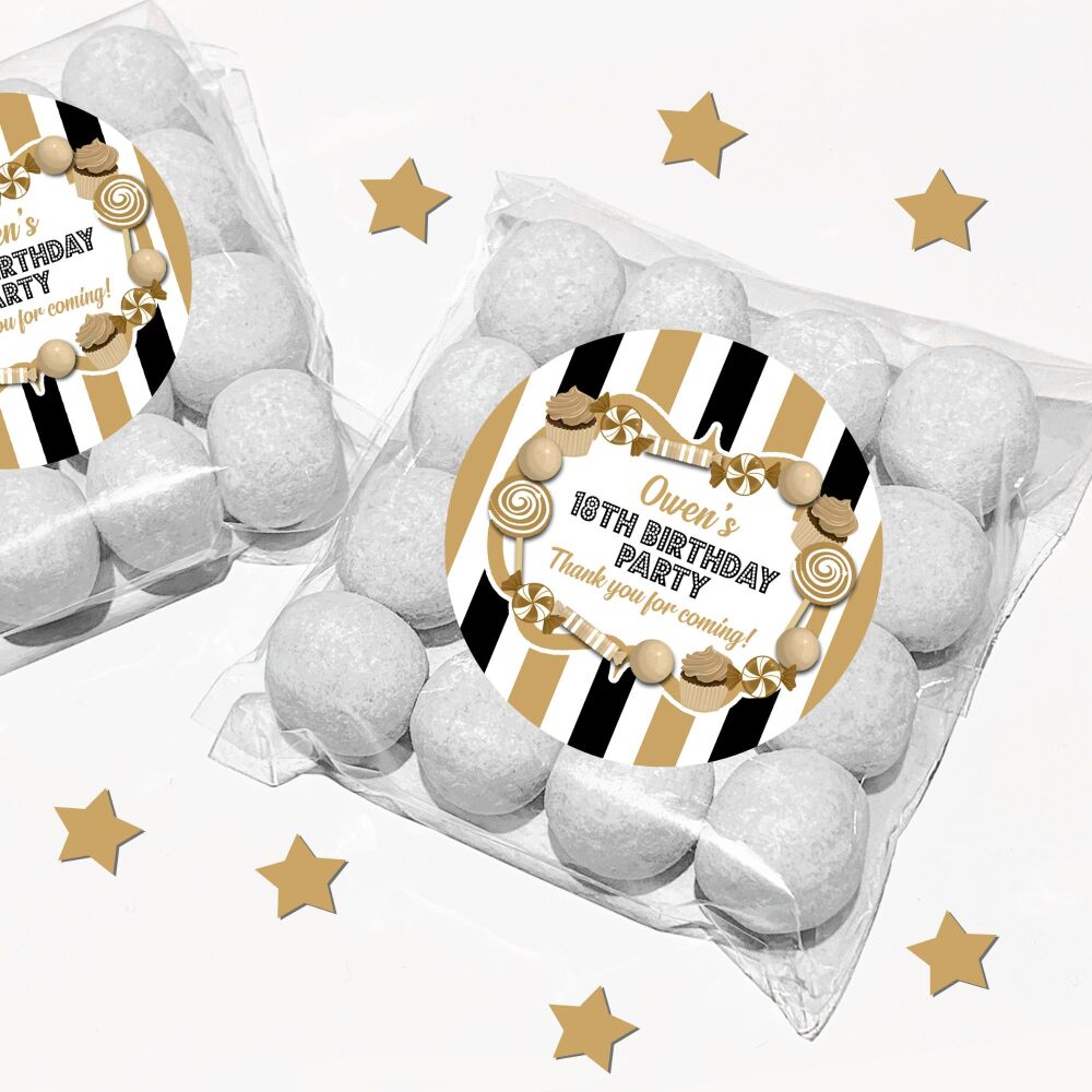 Personalised Birthday Favour Bags With Stickers Kits Black And Gold Sweets