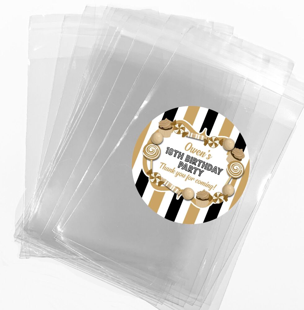 Black And Gold Sweets Personalised Birthday Favour Bags With Stickers Kits