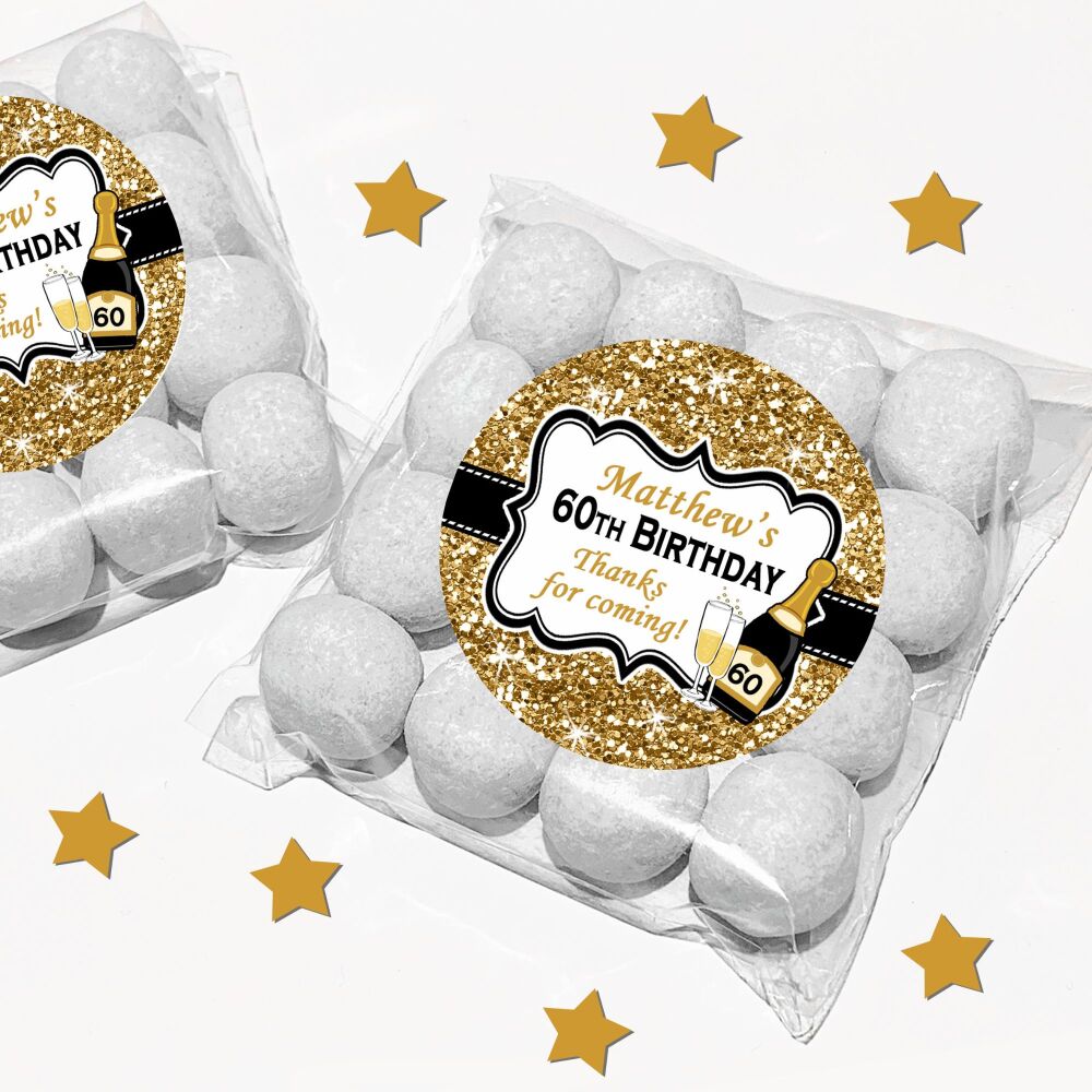Personalised Birthday Favour Bags With Stickers Kits Gold Glitter Champagne