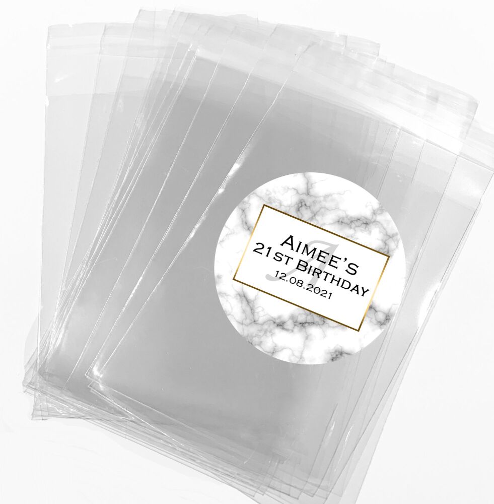 Marble Monogram Personalised Birthday Favour Bags With Stickers Kits