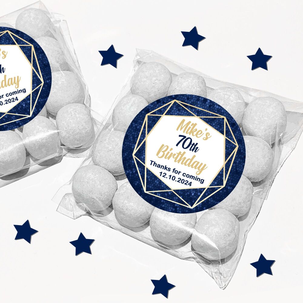 Personalised Birthday Favour Bags With Stickers Kits Navy And Gold Geometri