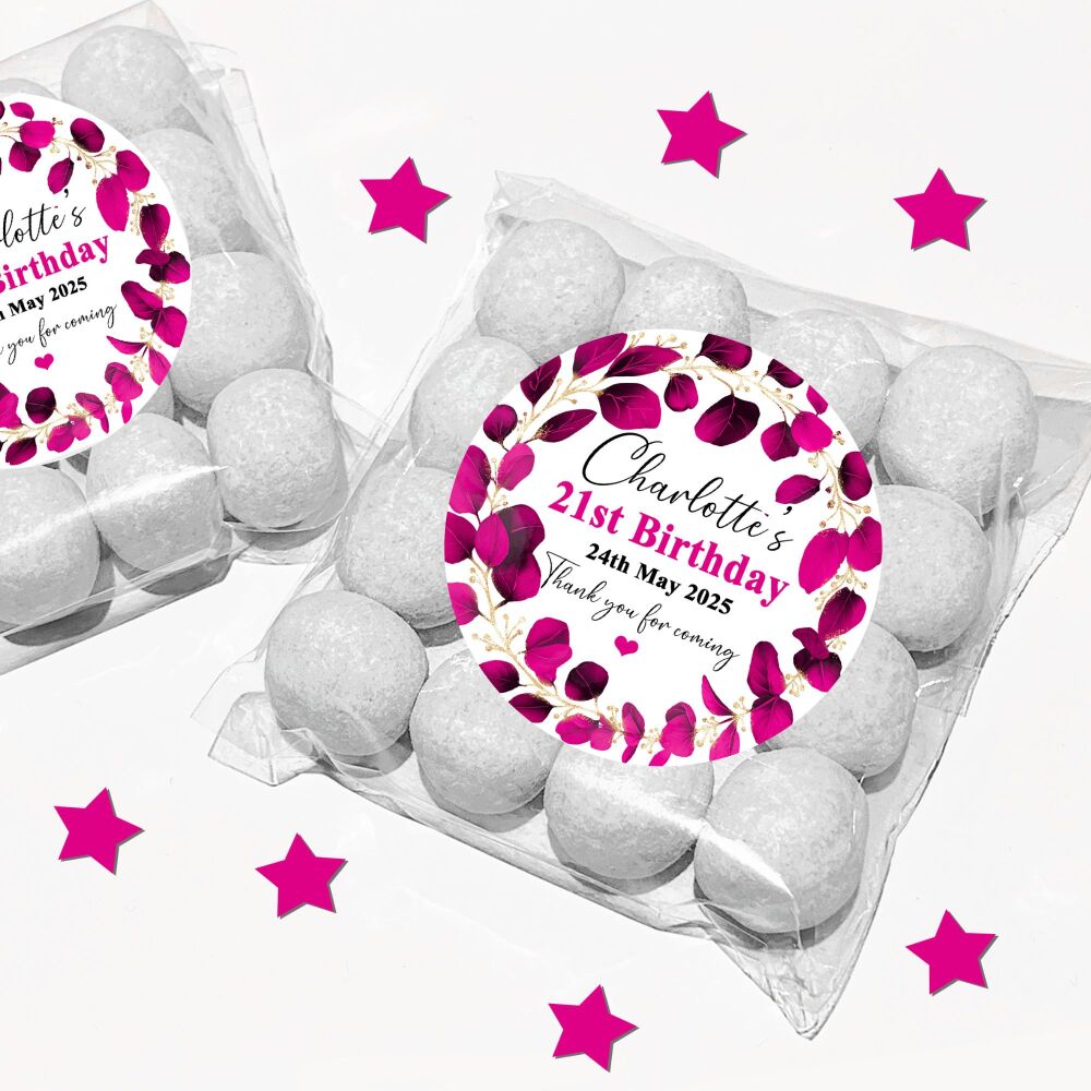 Personalised Birthday Favour Bags With Stickers Kits Fuchsia Pink Petals