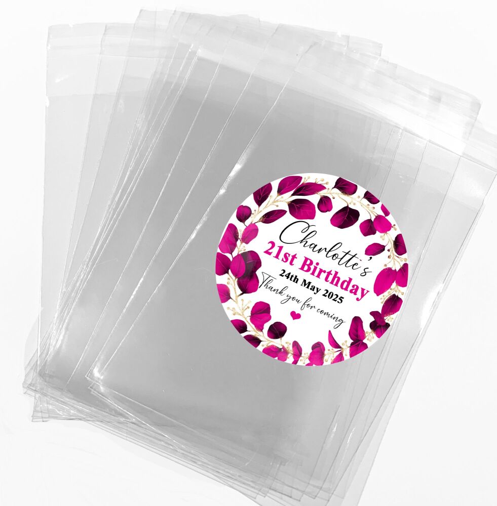 Fuchsia Pink Petals Personalised Birthday Favour Bags With Stickers Kits 