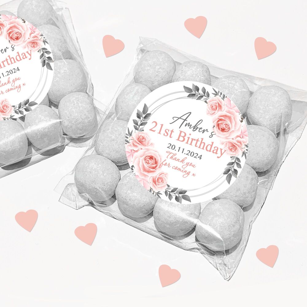 Personalised Birthday Favour Bags With Stickers Kits Blush Pink Roses
