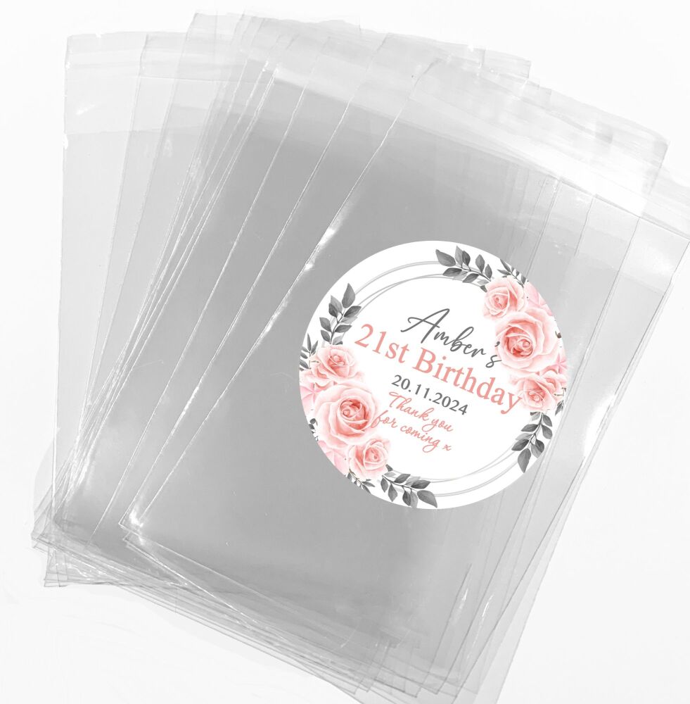  Blush Pink Roses Personalised Birthday Favour Bags With Stickers Kits