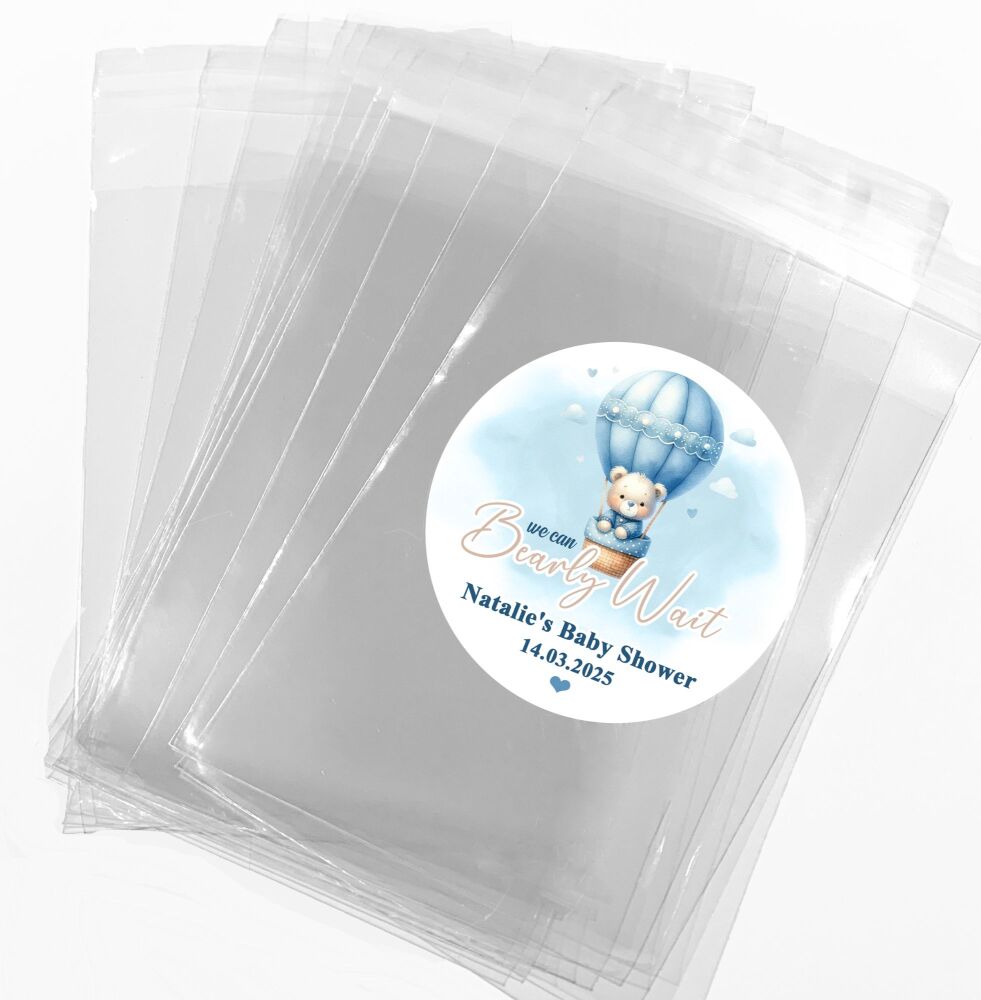 Bearly Wait Blue Baby Shower Favours Sweet Bags With Stickers Kits