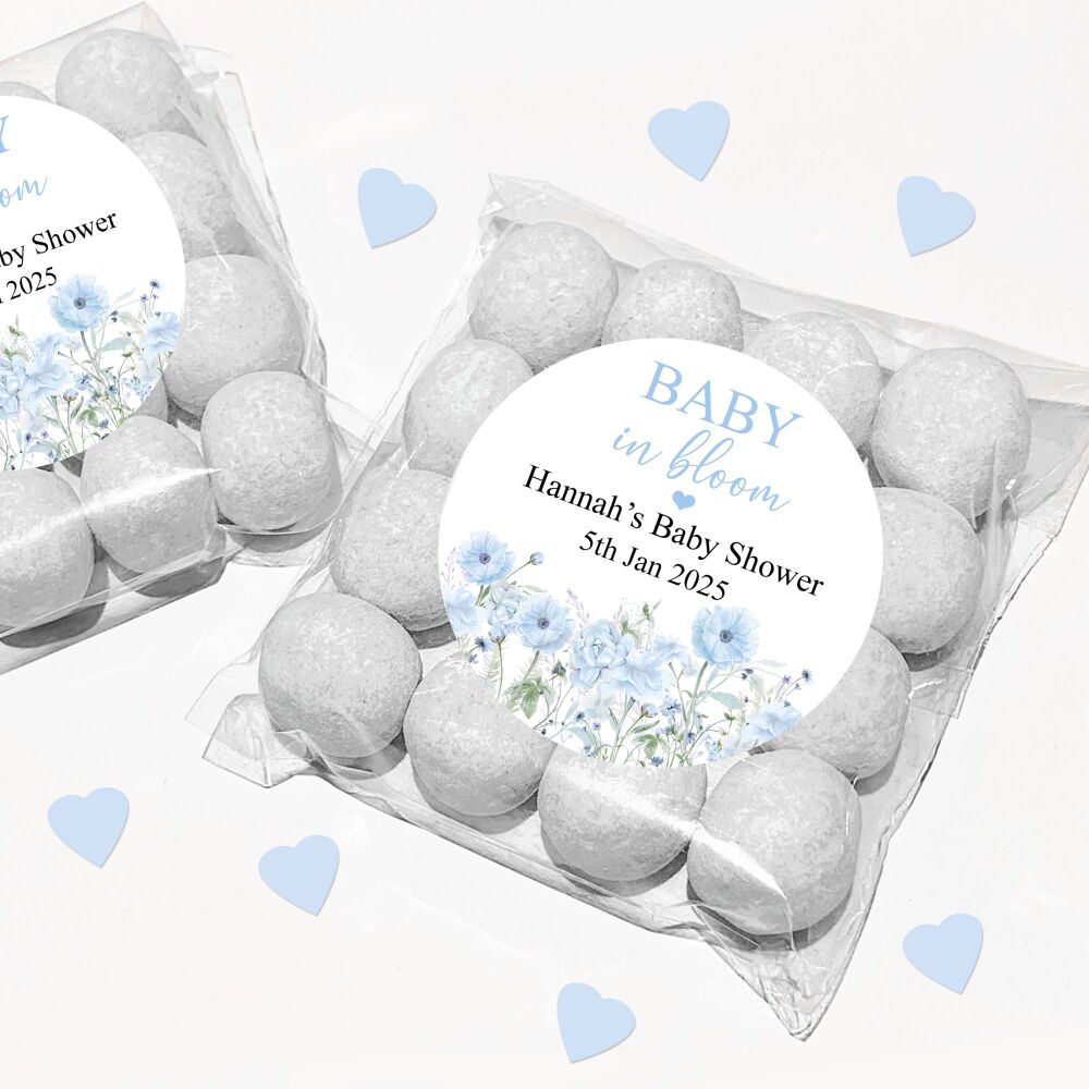 Personalised Baby Shower Favours Sweet Bags With Stickers Kits Blue Baby In