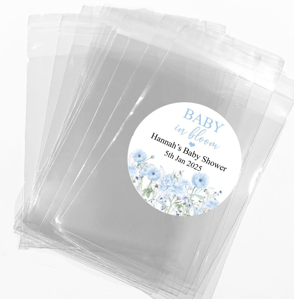 Blue Baby In Bloom Baby Shower Favours Sweet Bags With Stickers Kits