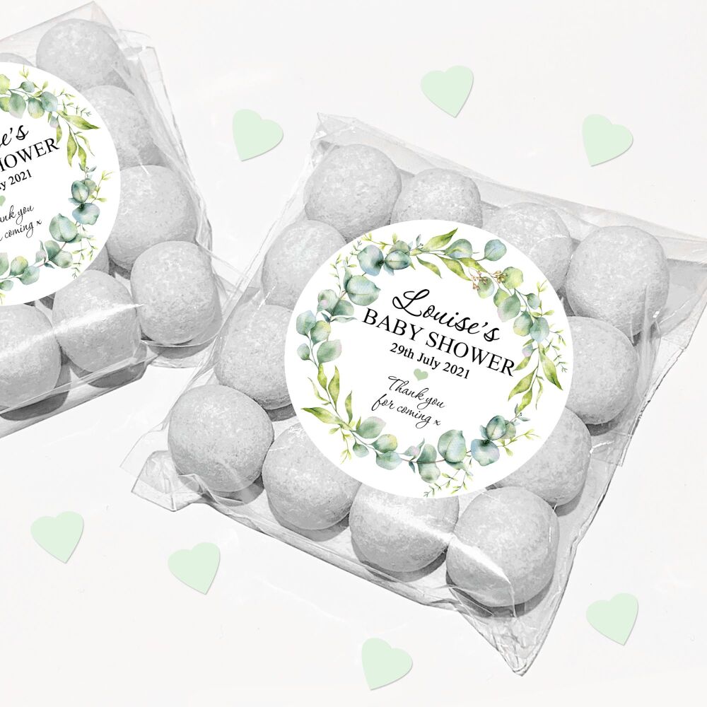 Personalised Baby Shower Favours Sweet Bags With Stickers Kits Eucalyptus W