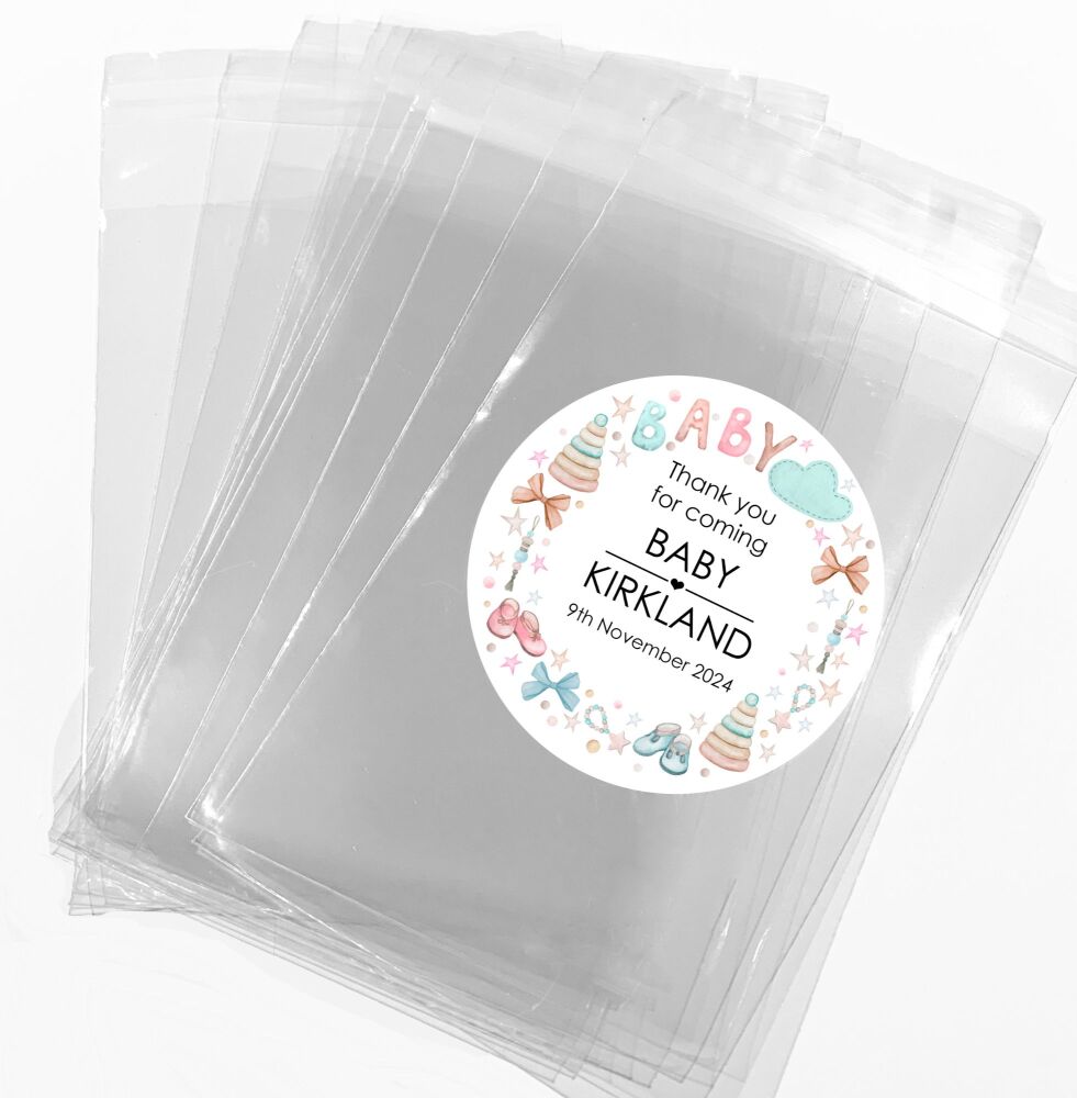Toys and Stars Baby Shower Favours Sweet Bags With Stickers Kits