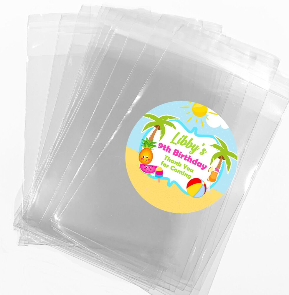 Beach Birthday Party Favours Sweet Bags & Stickers Kits x12