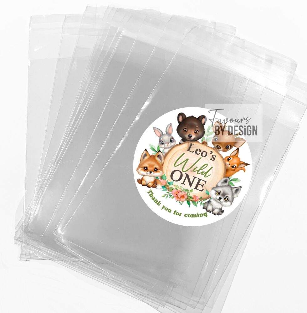 Animals Wild One Party Favours Sweet Bags & Stickers Kits x12