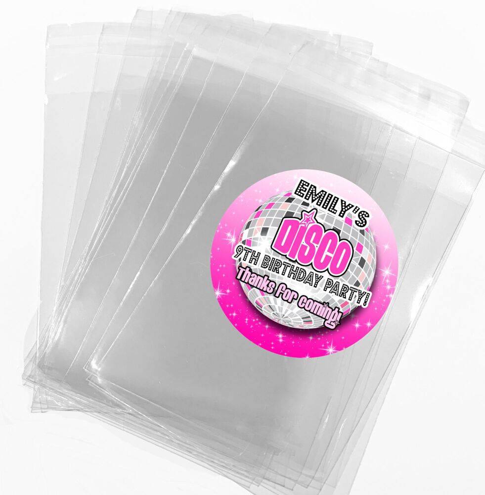 Disco Birthday Party Favours Sweet Bags & Stickers Kits x12