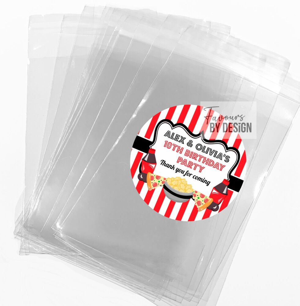 Movie Night Birthday Party Favours Sweet Bags & Stickers Kits x12