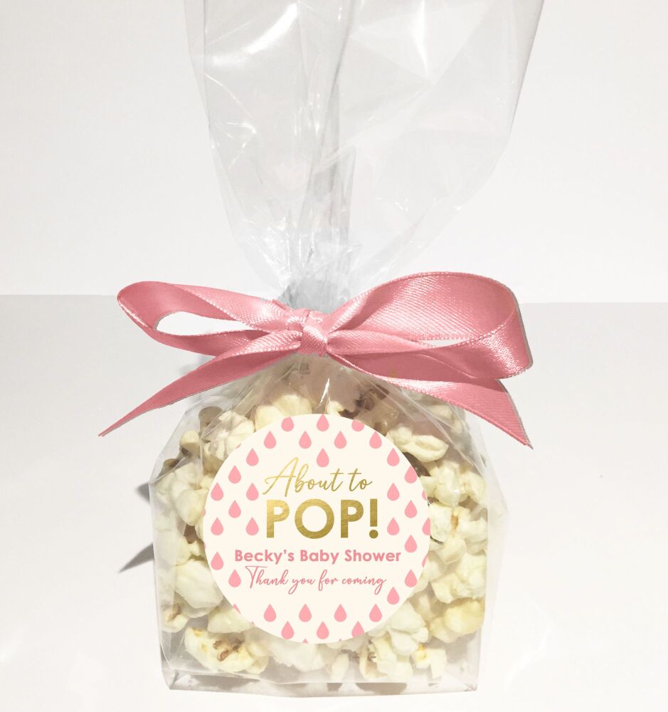 Rose Pink Raindrops Popcorn Baby Shower Party Favour Bags Kits x1