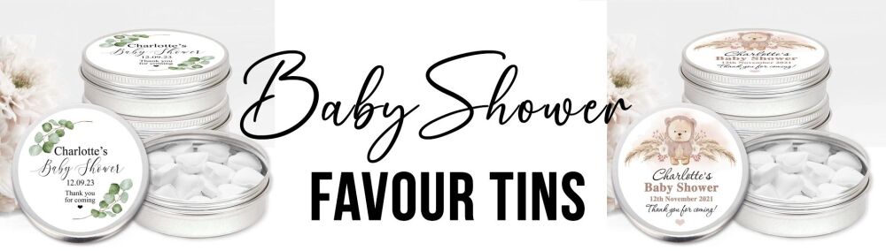 baby shower favour tins banner