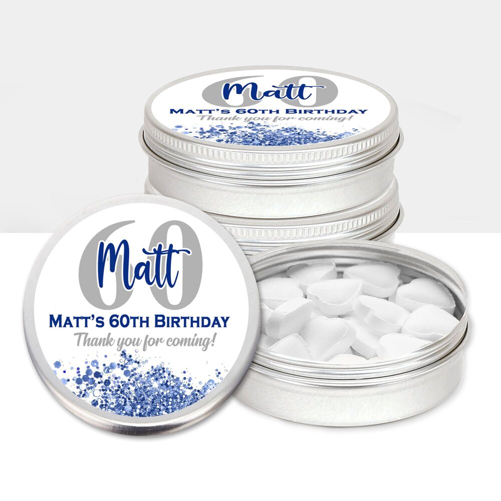 Monogram Age Blue And Grey Personalised Birthday Party Favours Mint Tins x1