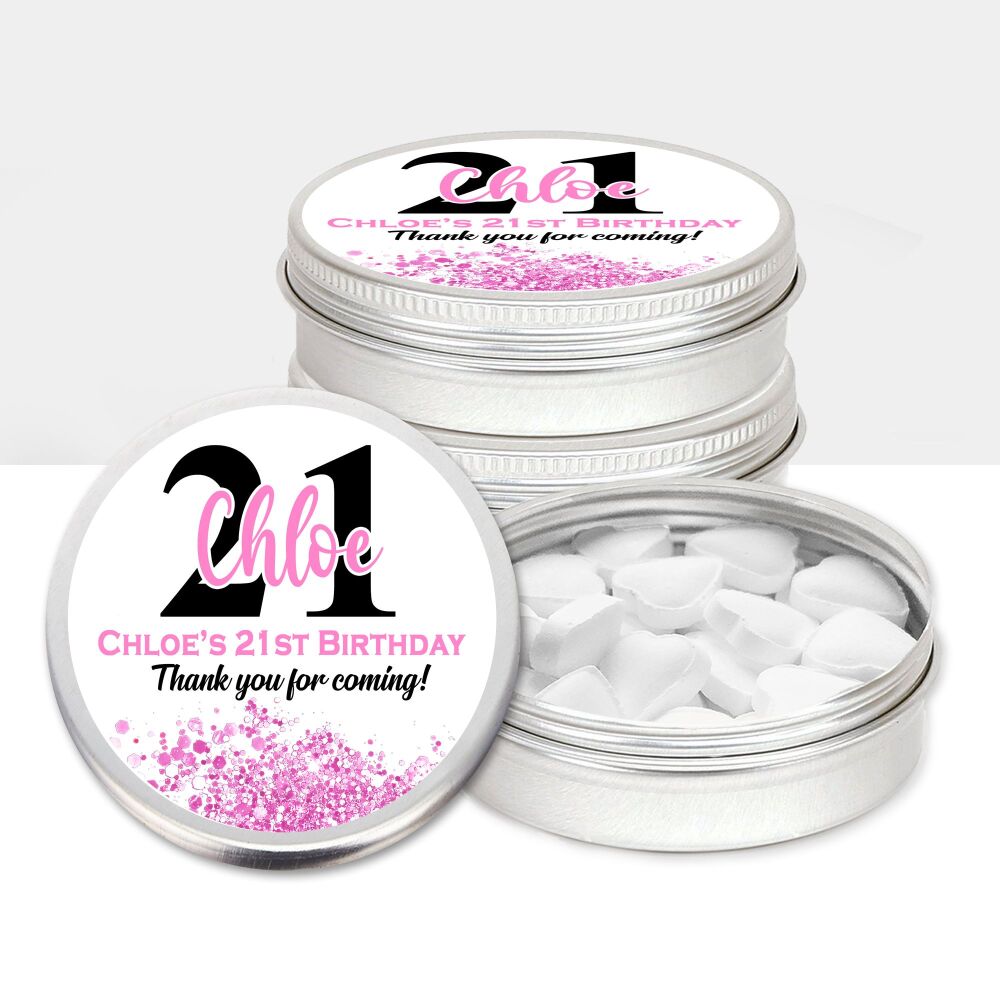 Personalised Birthday Party Favours Mint Tins Monogram Age Pink And Black x