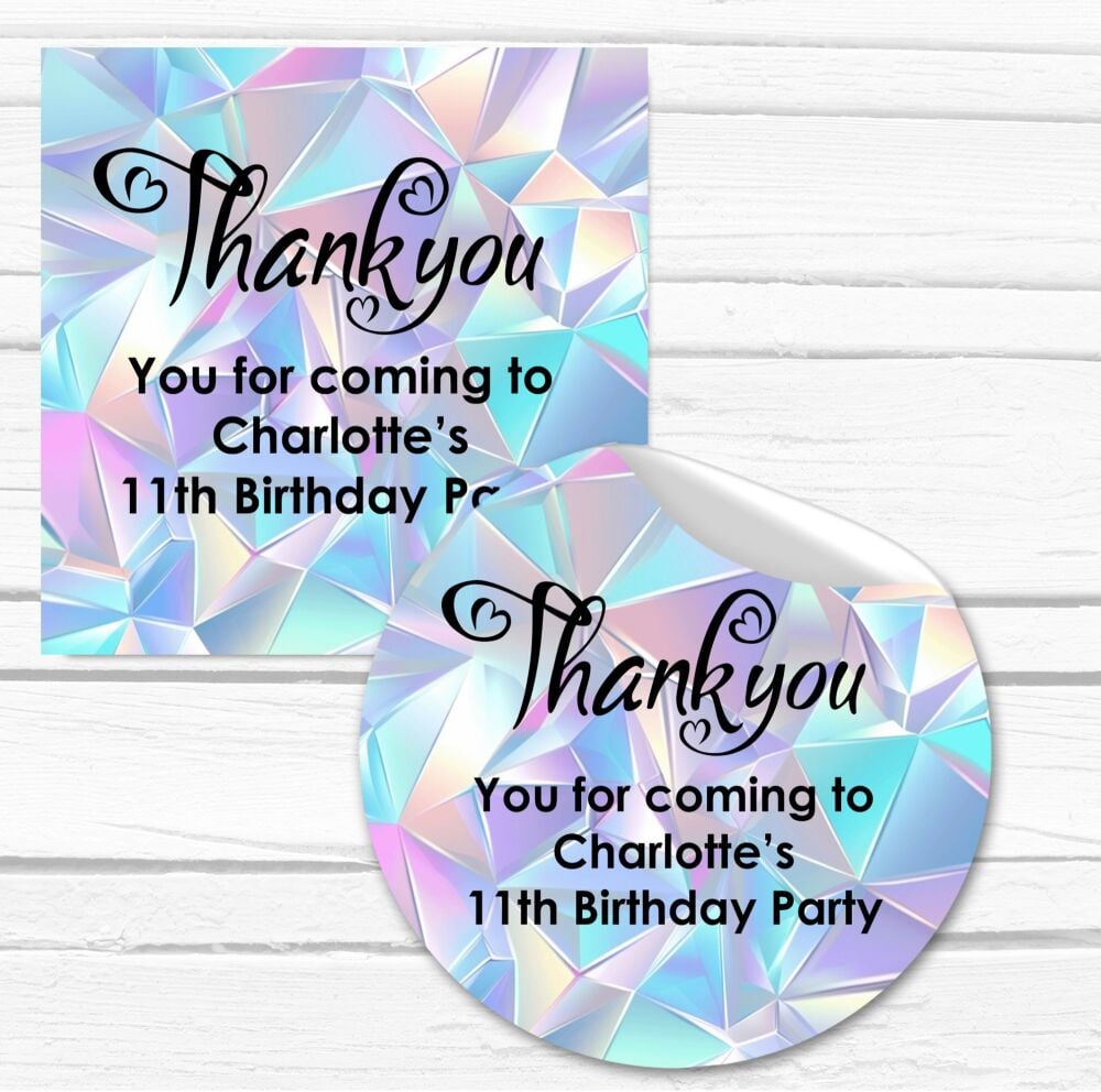 Kids Party Bag Stickers Personalised Holographic Triangles