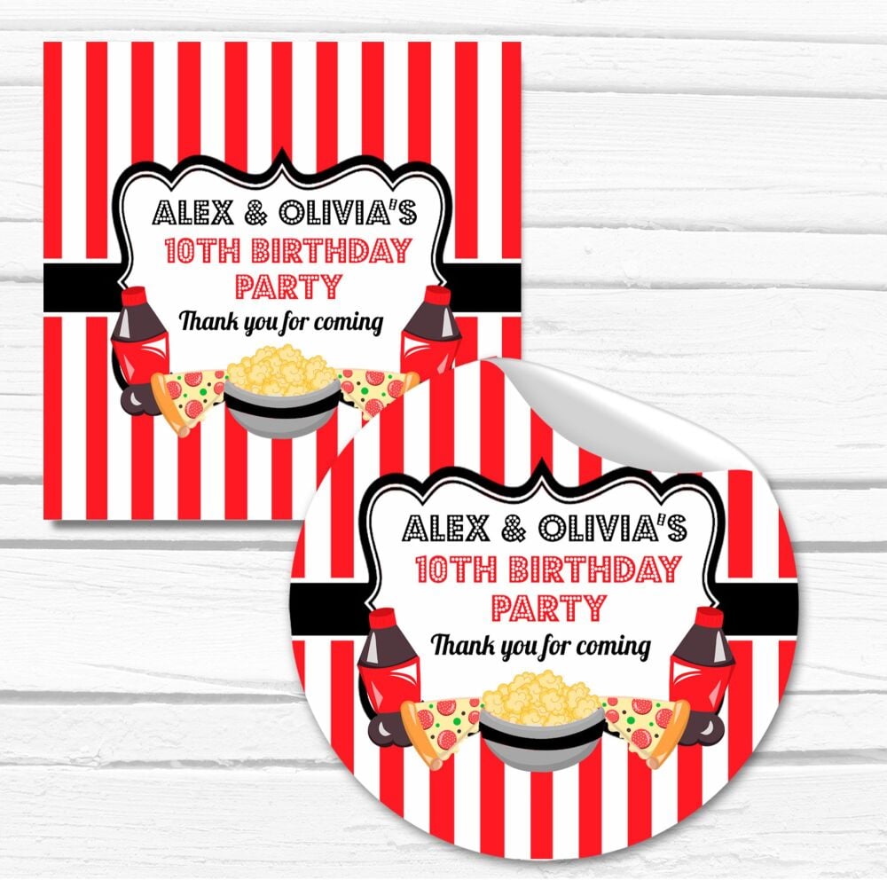 Movie Night Personalised Birthday Party Bags Stickers