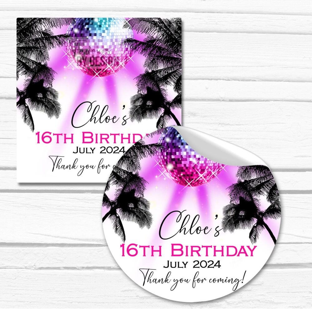 Disco Nightclub Personalised Birthday Party Bags Stickers