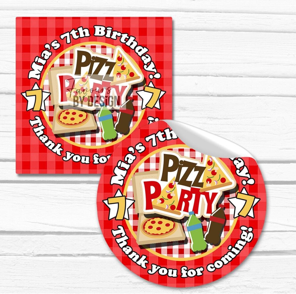 Pizza Birthday Party Personalised Stickers