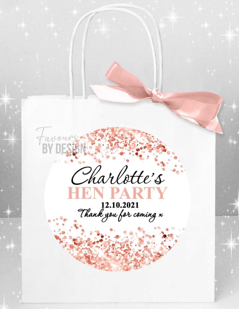 Rose Gold Confetti Borders Hen Party Bags x1