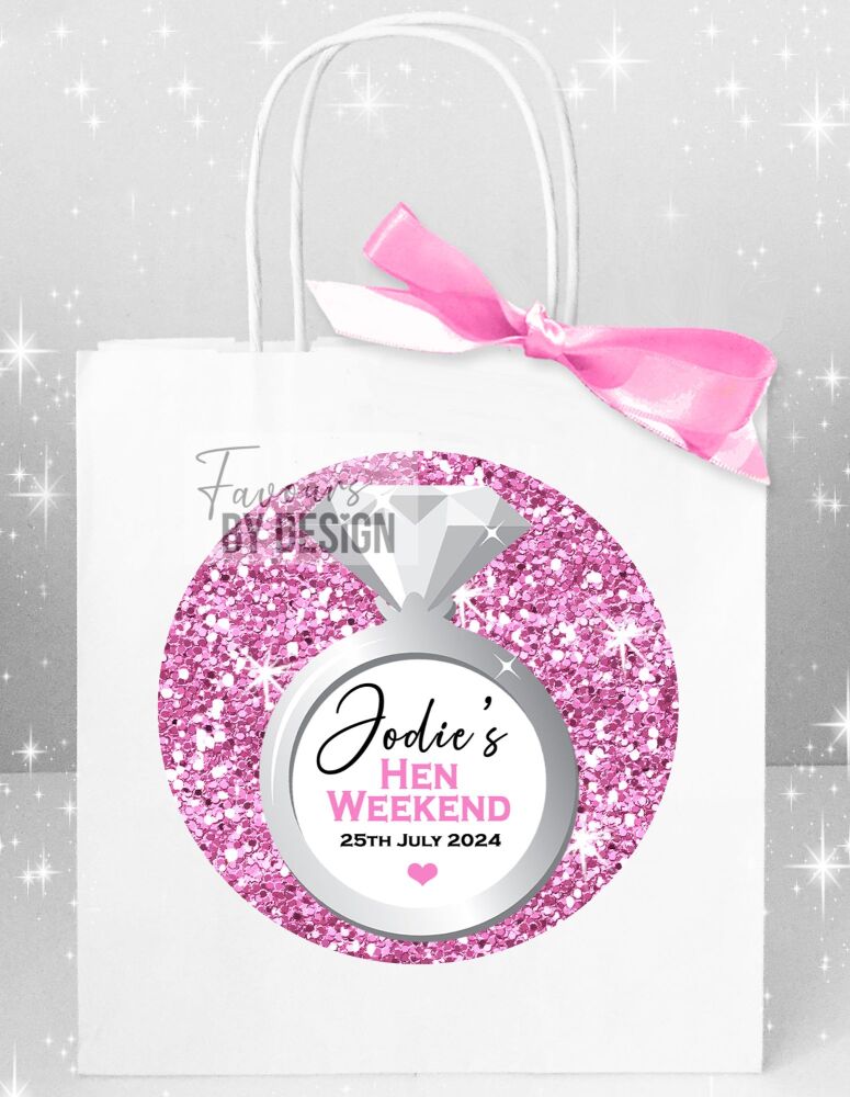 Pink Glitter Ring Hen Party Bags x1