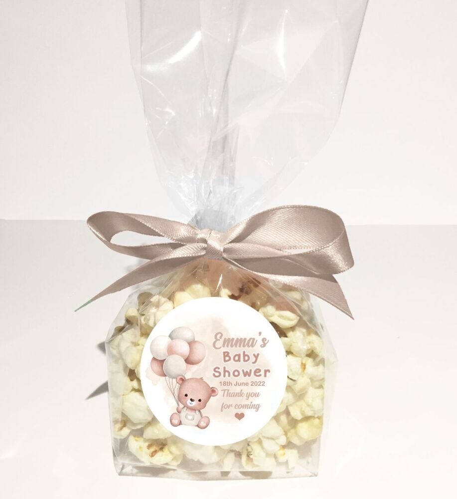 Beige Bear Balloons Baby Shower Party Favours Popcorn Bags Kits x1