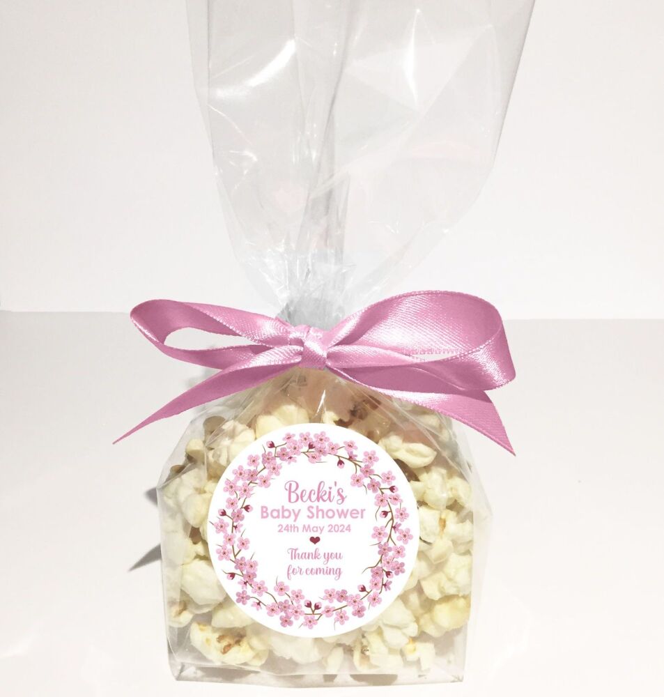 Pink Floral Wreath Baby Shower Party Favours Popcorn Bags Kits x1