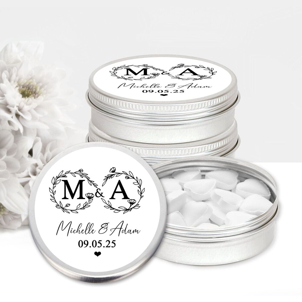 Infinity Flowers Initials Personalised Wedding Favours Mint Tins x1