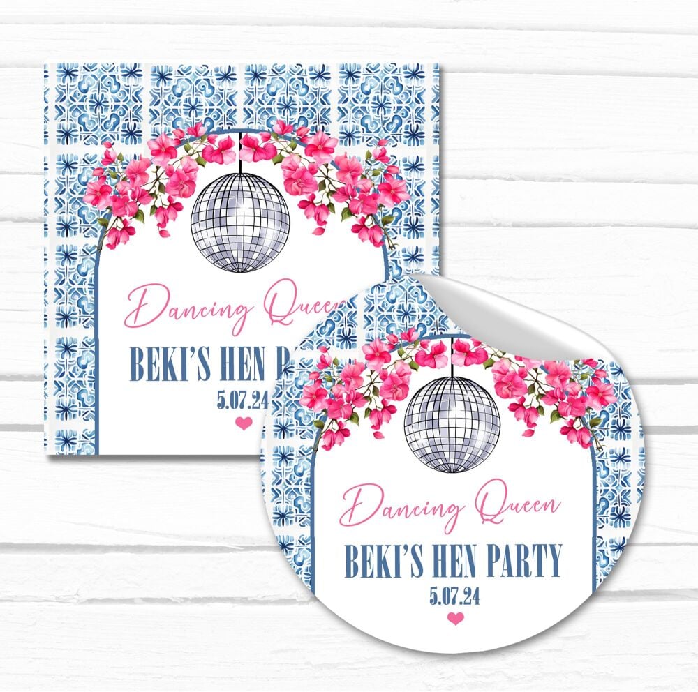 Personalised Hen Party Stickers Mamma Mia Greek Disco.