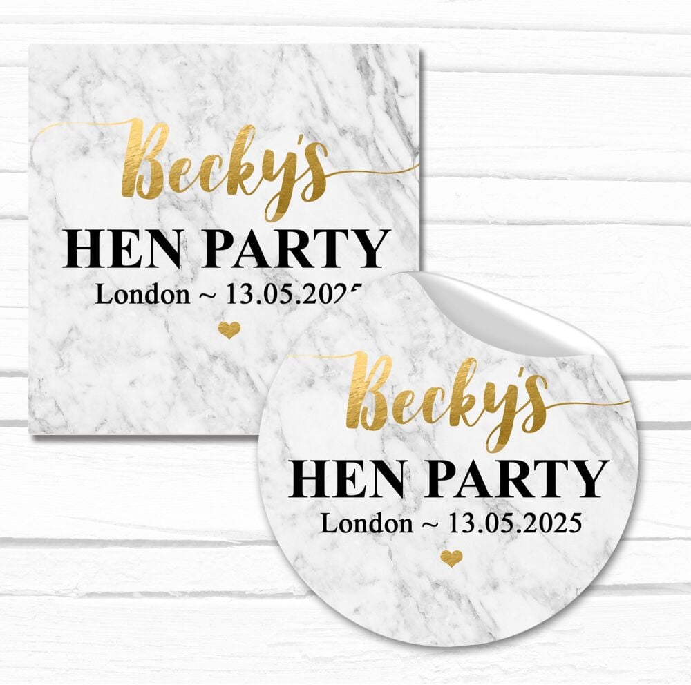 Modern Marble Personalised Hen Party Bag Stickers