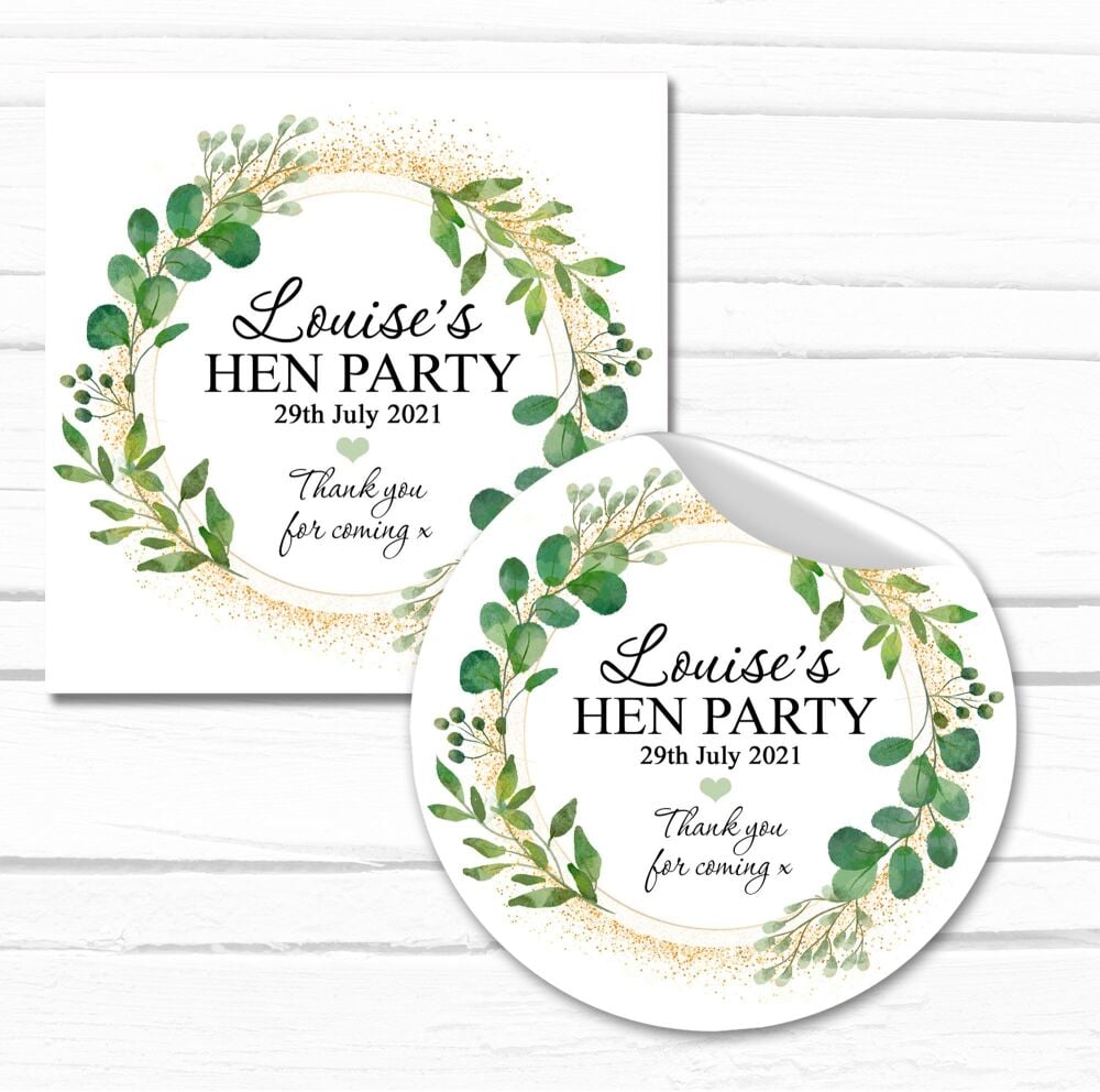 Botanicals Gold Dust Hen Party Personalised Stickers 