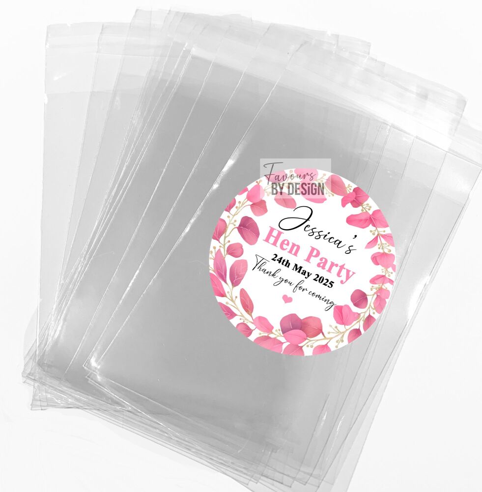 Pink Leaves Hen Party Favours Sweet Bags With Stickers Kits