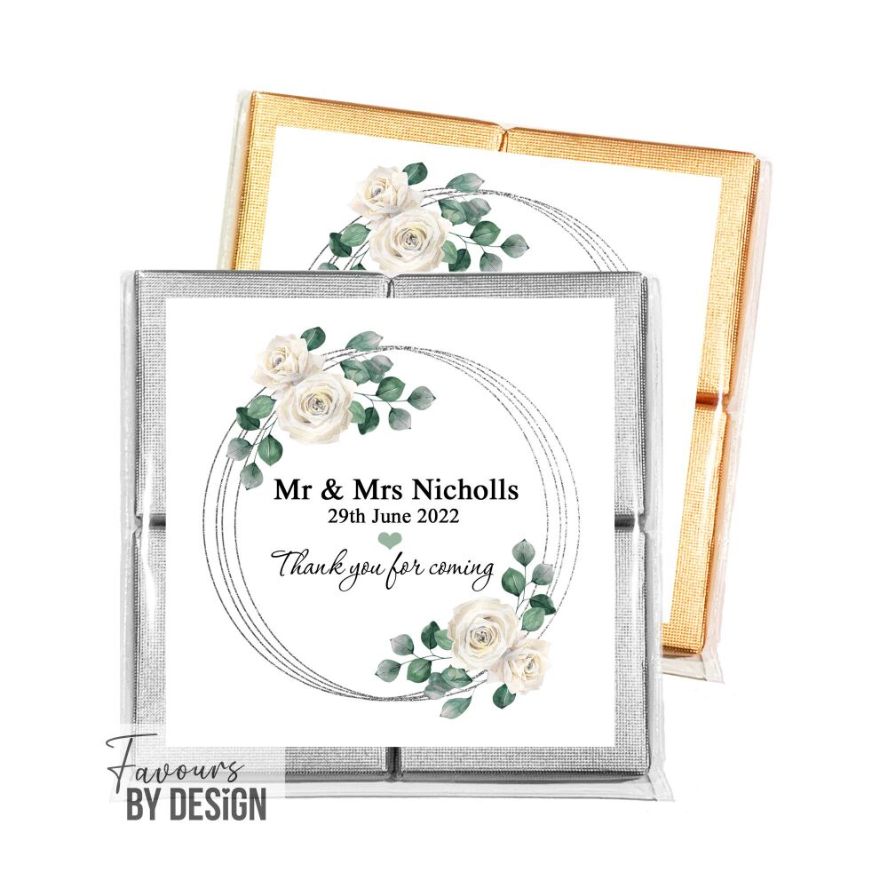 Wedding Chocolates Favours White Roses Silver Frame x1