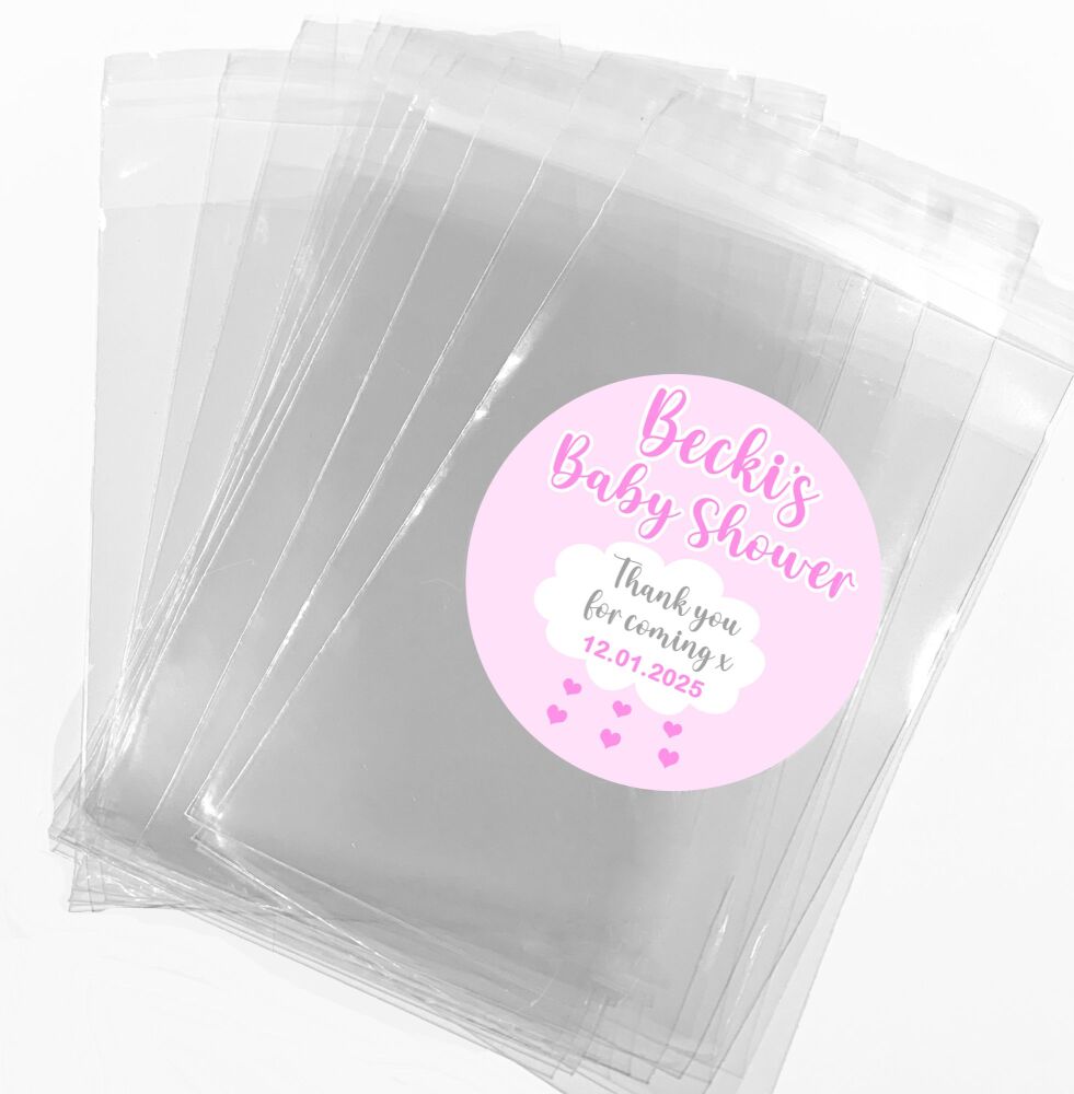 Pink Rain Cloud Baby Shower Favours Sweet Bags and Stickers Kits