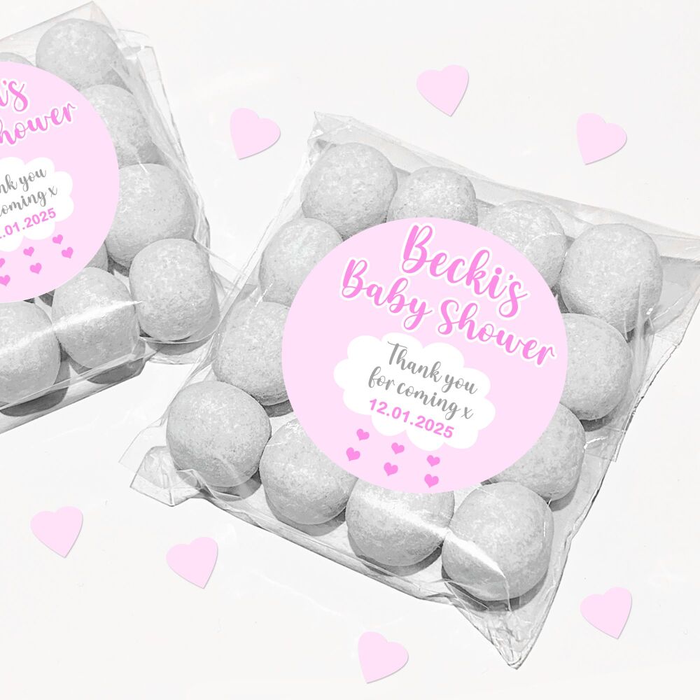 Pink Rain Cloud Baby Shower Favours Sweet Bags and Stickers Kits