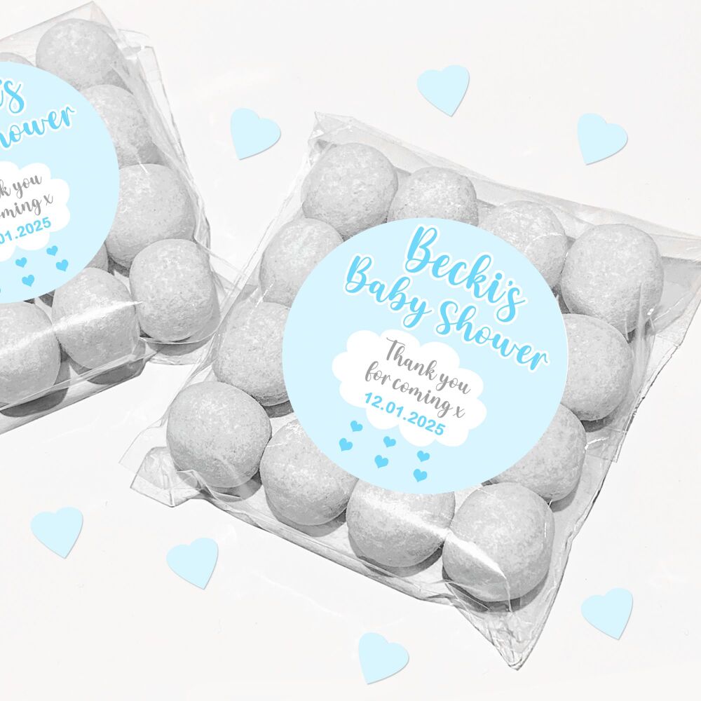 Personalised Baby Shower Favours Sweet Bags and Stickers Kits Blue Cloud