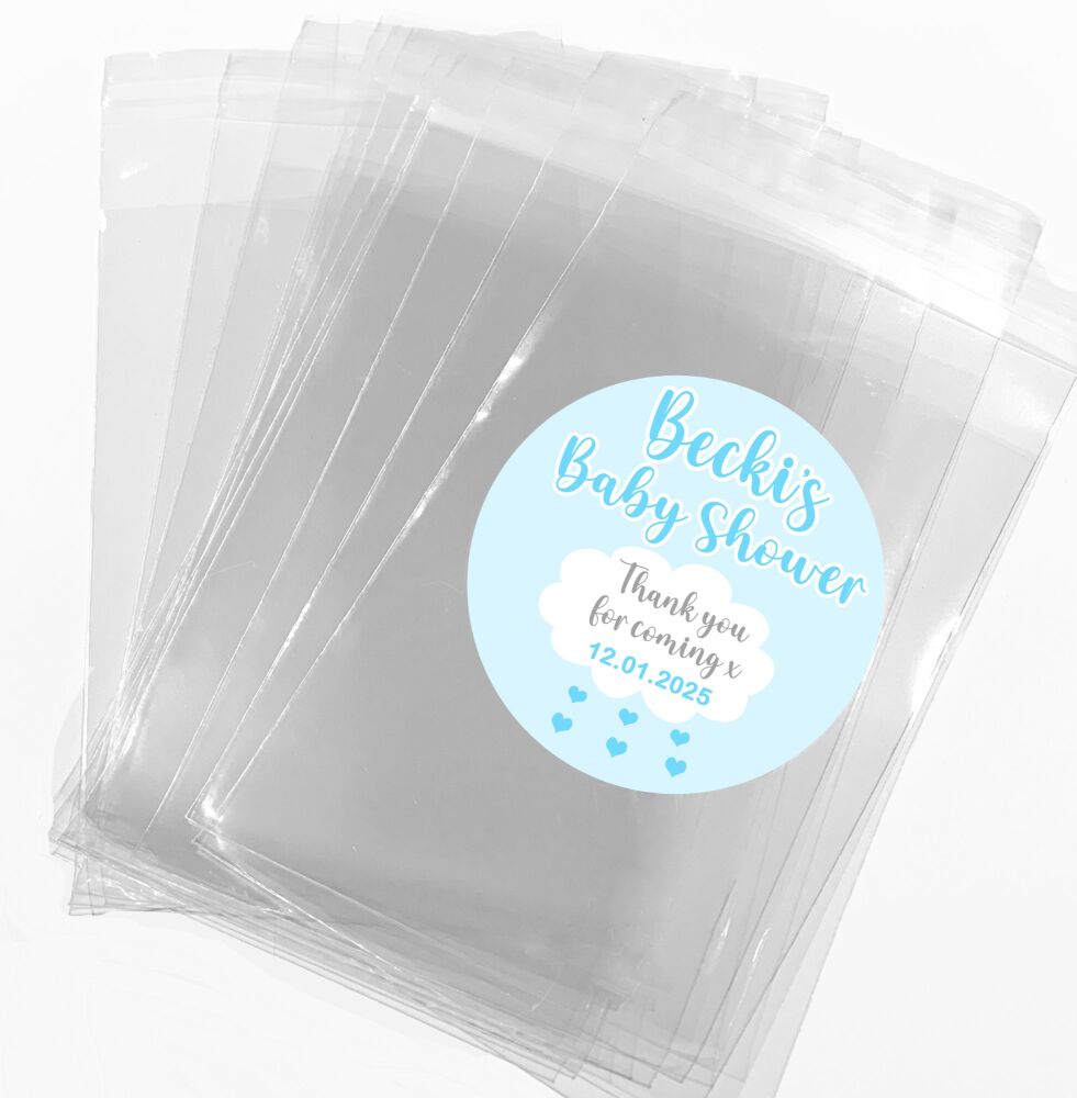 Blue Rain Cloud Baby Shower Favours Sweet Bags and Stickers Kits