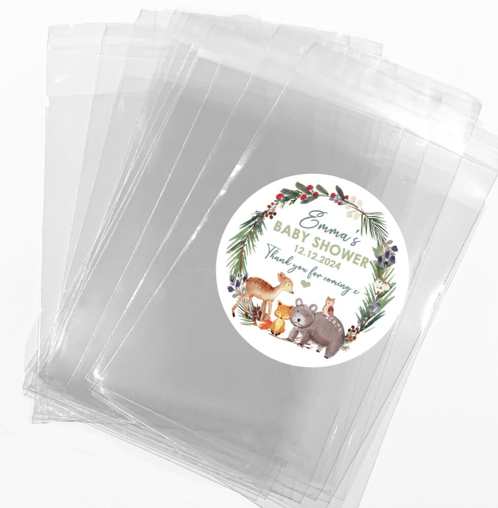 Woodland Animals Baby Shower Favours Sweet Bags With Stickers Kits 