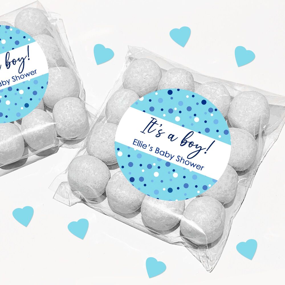 Baby Shower Party Favours Sweet Bags Stickers Kits Blue Its A Boy Polka Dot